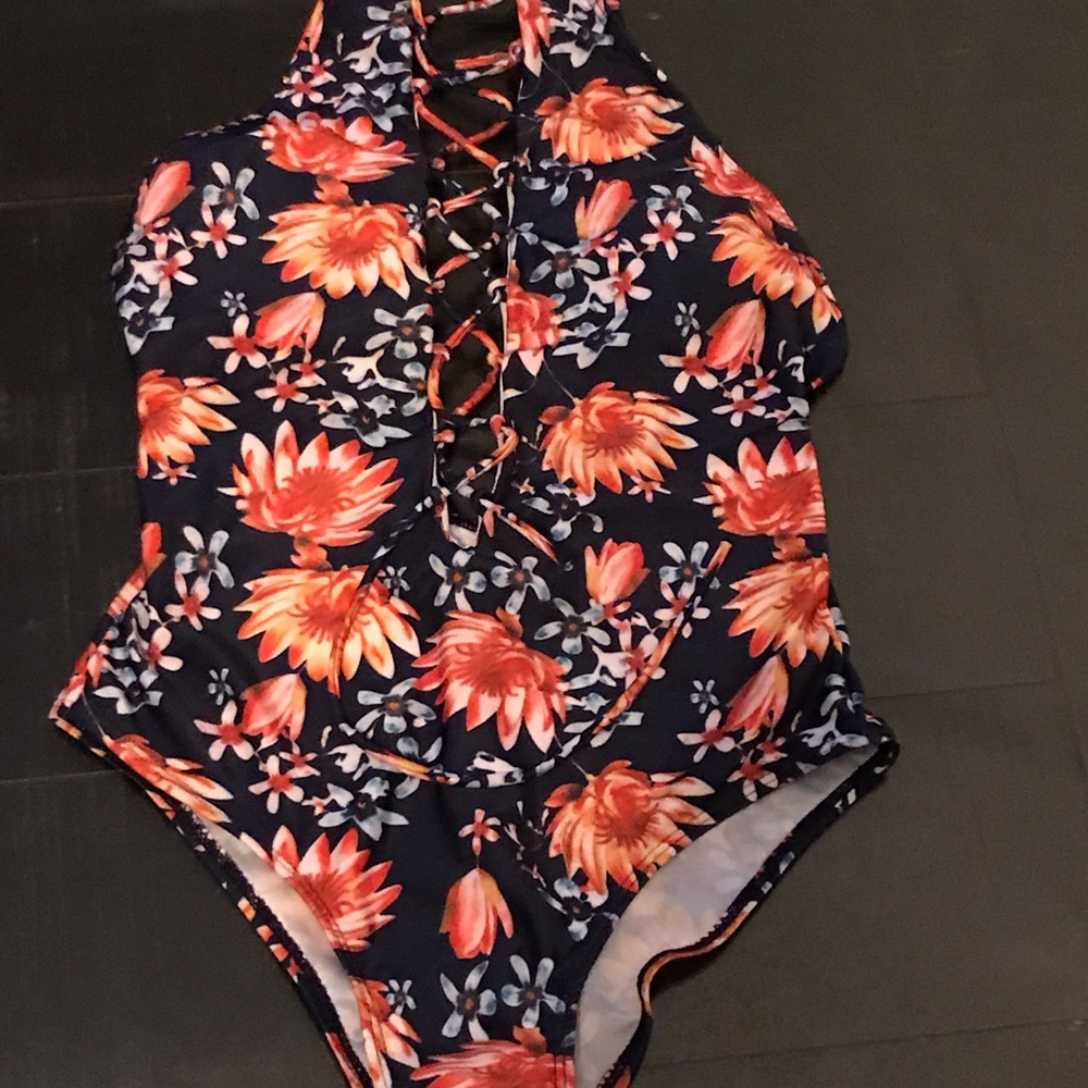 Floral multi-colored bathing suit.